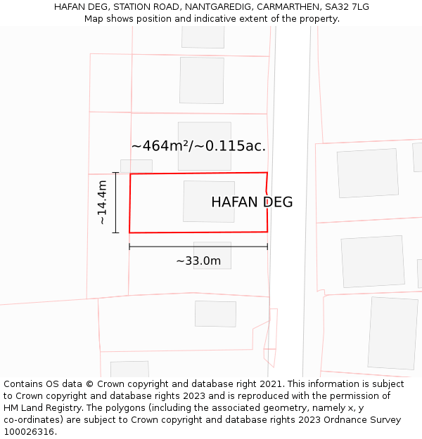 HAFAN DEG, STATION ROAD, NANTGAREDIG, CARMARTHEN, SA32 7LG: Plot and title map