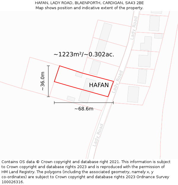 HAFAN, LADY ROAD, BLAENPORTH, CARDIGAN, SA43 2BE: Plot and title map