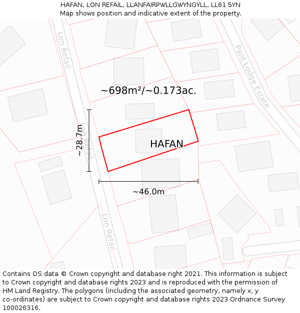 HAFAN, LON REFAIL, LLANFAIRPWLLGWYNGYLL, LL61 5YN: Plot and title map