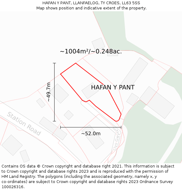 HAFAN Y PANT, LLANFAELOG, TY CROES, LL63 5SS: Plot and title map