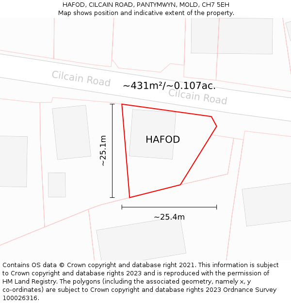 HAFOD, CILCAIN ROAD, PANTYMWYN, MOLD, CH7 5EH: Plot and title map