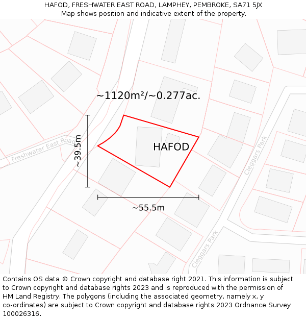 HAFOD, FRESHWATER EAST ROAD, LAMPHEY, PEMBROKE, SA71 5JX: Plot and title map