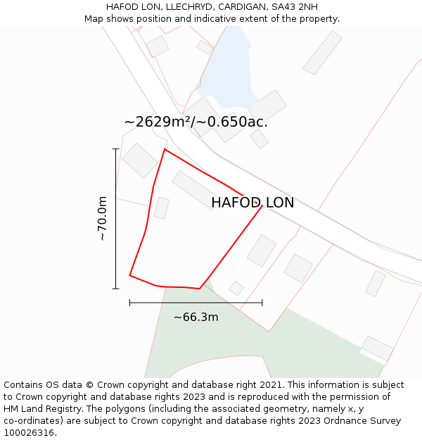 HAFOD LON, LLECHRYD, CARDIGAN, SA43 2NH: Plot and title map