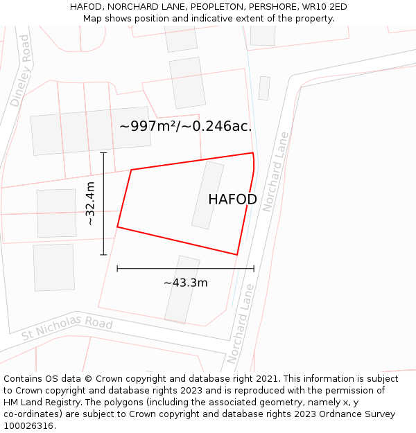 HAFOD, NORCHARD LANE, PEOPLETON, PERSHORE, WR10 2ED: Plot and title map