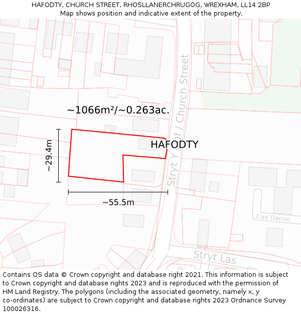 HAFODTY, CHURCH STREET, RHOSLLANERCHRUGOG, WREXHAM, LL14 2BP: Plot and title map