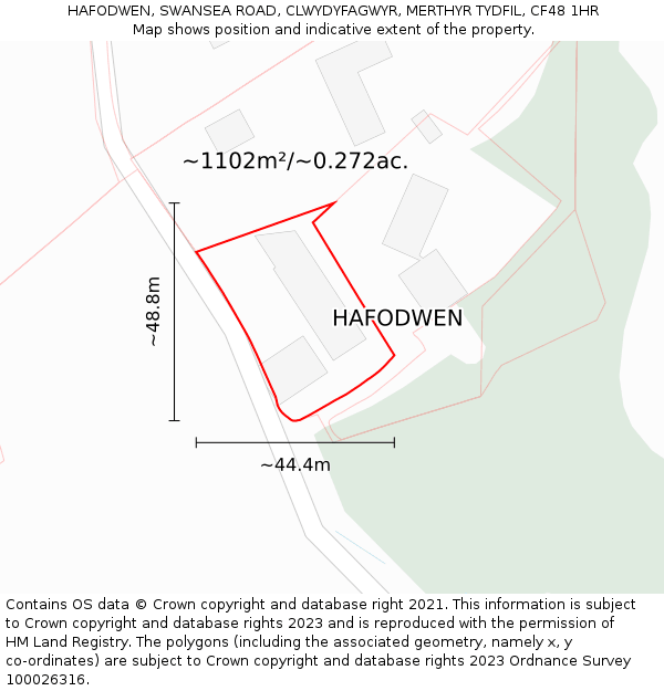 HAFODWEN, SWANSEA ROAD, CLWYDYFAGWYR, MERTHYR TYDFIL, CF48 1HR: Plot and title map