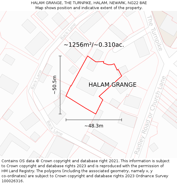 HALAM GRANGE, THE TURNPIKE, HALAM, NEWARK, NG22 8AE: Plot and title map