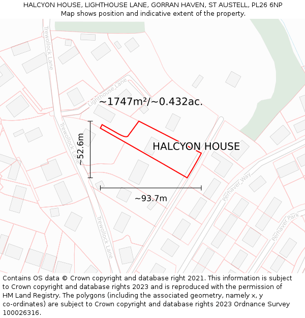 HALCYON HOUSE, LIGHTHOUSE LANE, GORRAN HAVEN, ST AUSTELL, PL26 6NP: Plot and title map