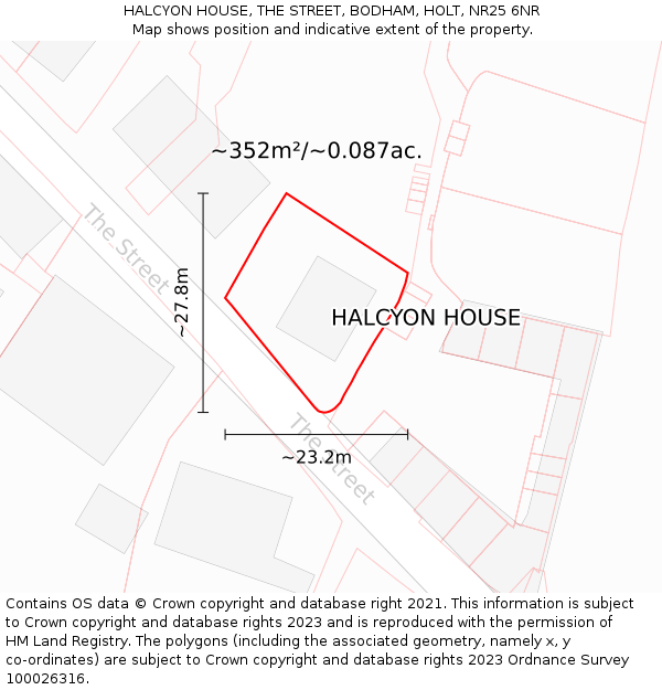 HALCYON HOUSE, THE STREET, BODHAM, HOLT, NR25 6NR: Plot and title map