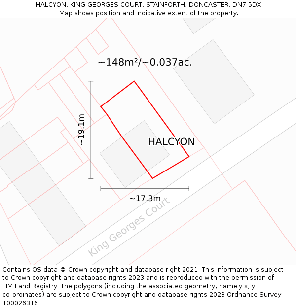 HALCYON, KING GEORGES COURT, STAINFORTH, DONCASTER, DN7 5DX: Plot and title map