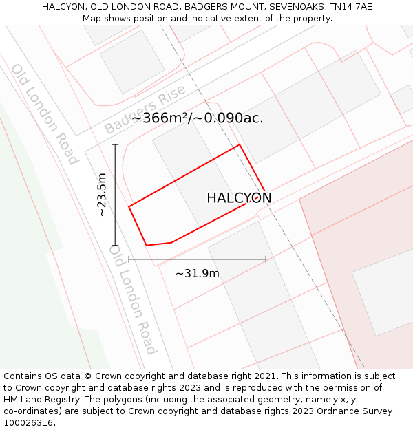 HALCYON, OLD LONDON ROAD, BADGERS MOUNT, SEVENOAKS, TN14 7AE: Plot and title map