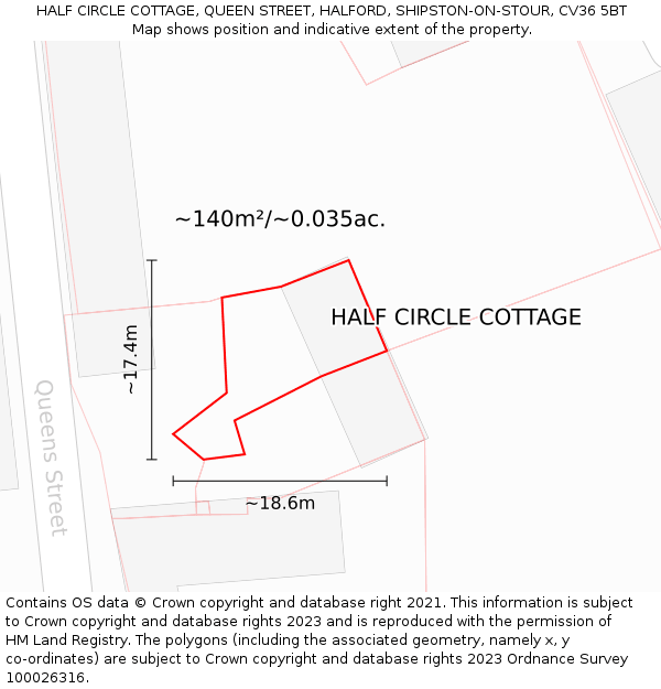 HALF CIRCLE COTTAGE, QUEEN STREET, HALFORD, SHIPSTON-ON-STOUR, CV36 5BT: Plot and title map