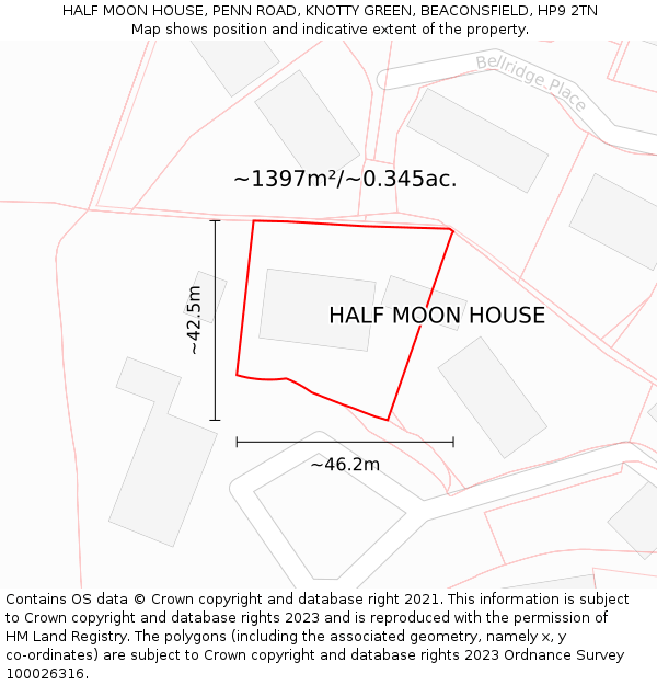 HALF MOON HOUSE, PENN ROAD, KNOTTY GREEN, BEACONSFIELD, HP9 2TN: Plot and title map