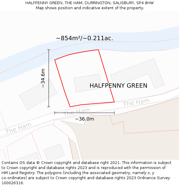 HALFPENNY GREEN, THE HAM, DURRINGTON, SALISBURY, SP4 8HW: Plot and title map