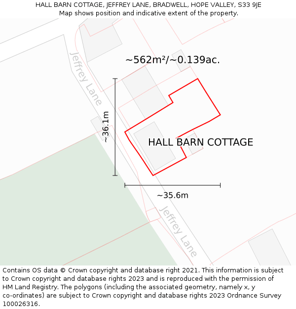 HALL BARN COTTAGE, JEFFREY LANE, BRADWELL, HOPE VALLEY, S33 9JE: Plot and title map