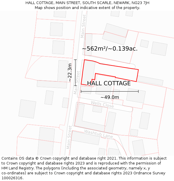 HALL COTTAGE, MAIN STREET, SOUTH SCARLE, NEWARK, NG23 7JH: Plot and title map