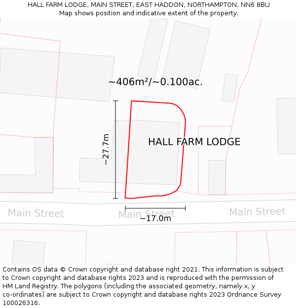HALL FARM LODGE, MAIN STREET, EAST HADDON, NORTHAMPTON, NN6 8BU: Plot and title map