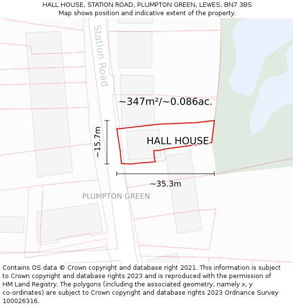 HALL HOUSE, STATION ROAD, PLUMPTON GREEN, LEWES, BN7 3BS: Plot and title map