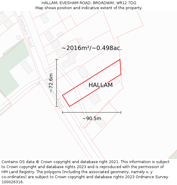 HALLAM, EVESHAM ROAD, BROADWAY, WR12 7DG: Plot and title map