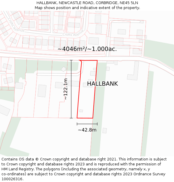 HALLBANK, NEWCASTLE ROAD, CORBRIDGE, NE45 5LN: Plot and title map