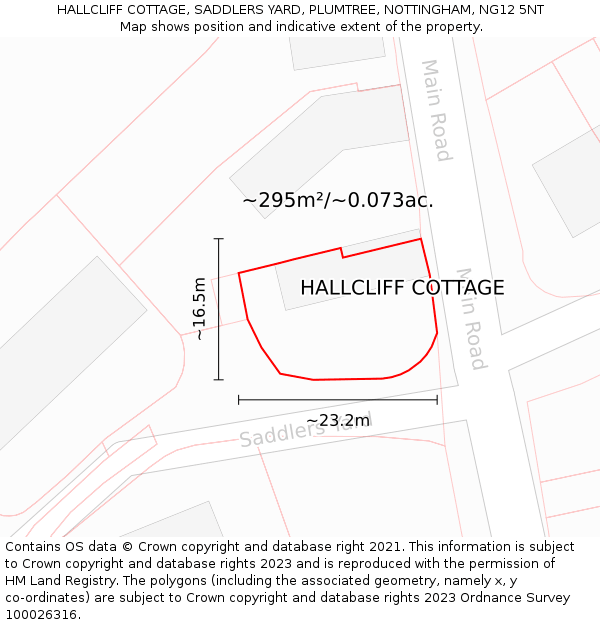 HALLCLIFF COTTAGE, SADDLERS YARD, PLUMTREE, NOTTINGHAM, NG12 5NT: Plot and title map