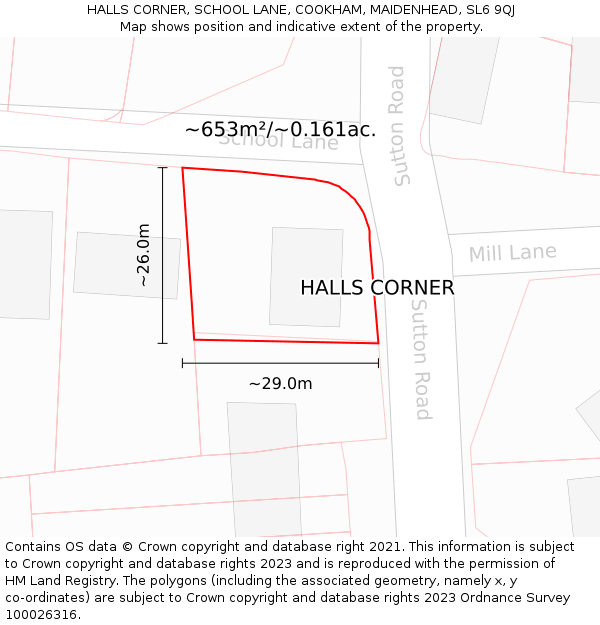 HALLS CORNER, SCHOOL LANE, COOKHAM, MAIDENHEAD, SL6 9QJ: Plot and title map