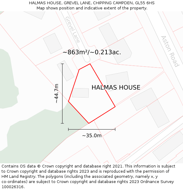 HALMAS HOUSE, GREVEL LANE, CHIPPING CAMPDEN, GL55 6HS: Plot and title map