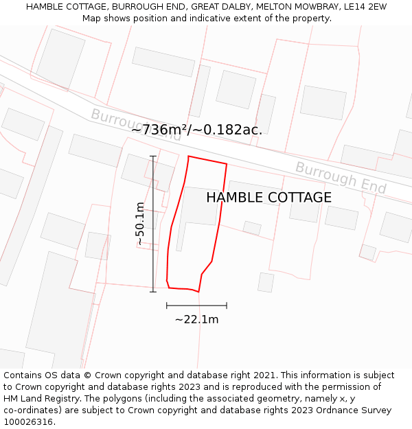 HAMBLE COTTAGE, BURROUGH END, GREAT DALBY, MELTON MOWBRAY, LE14 2EW: Plot and title map