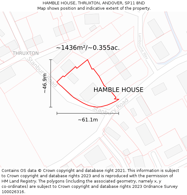 HAMBLE HOUSE, THRUXTON, ANDOVER, SP11 8ND: Plot and title map