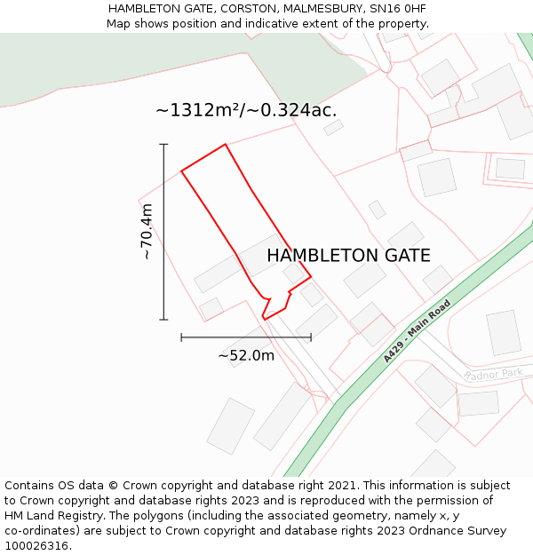 HAMBLETON GATE, CORSTON, MALMESBURY, SN16 0HF: Plot and title map