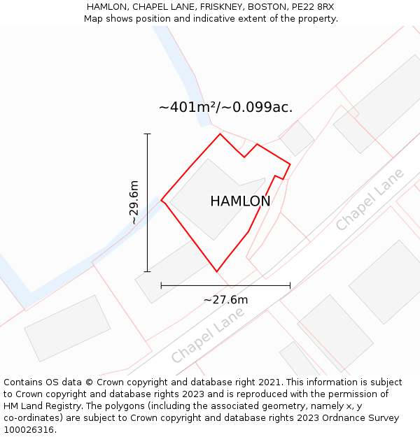 HAMLON, CHAPEL LANE, FRISKNEY, BOSTON, PE22 8RX: Plot and title map