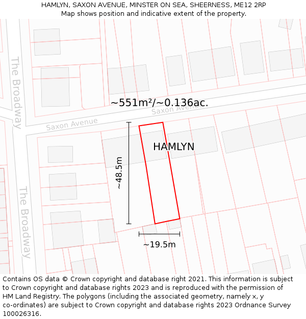 HAMLYN, SAXON AVENUE, MINSTER ON SEA, SHEERNESS, ME12 2RP: Plot and title map