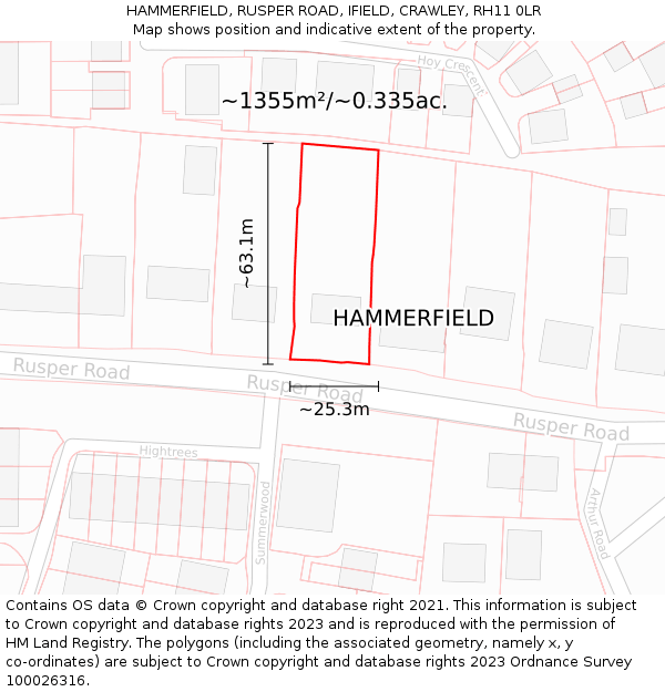 HAMMERFIELD, RUSPER ROAD, IFIELD, CRAWLEY, RH11 0LR: Plot and title map