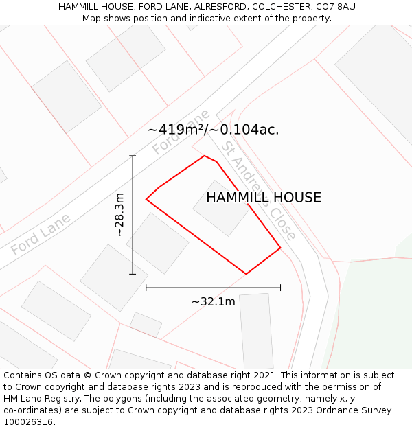 HAMMILL HOUSE, FORD LANE, ALRESFORD, COLCHESTER, CO7 8AU: Plot and title map