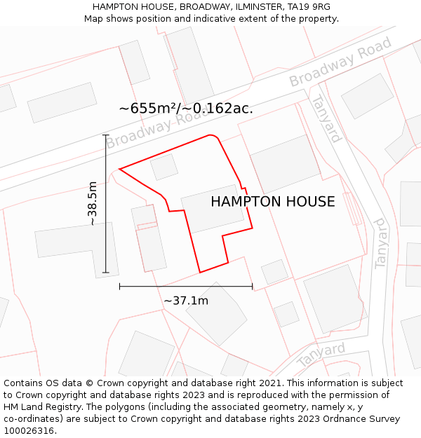 HAMPTON HOUSE, BROADWAY, ILMINSTER, TA19 9RG: Plot and title map