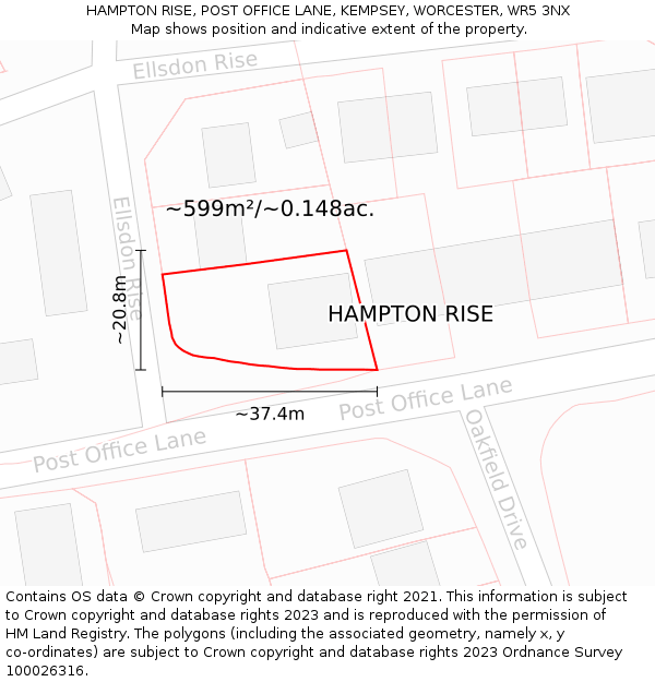 HAMPTON RISE, POST OFFICE LANE, KEMPSEY, WORCESTER, WR5 3NX: Plot and title map