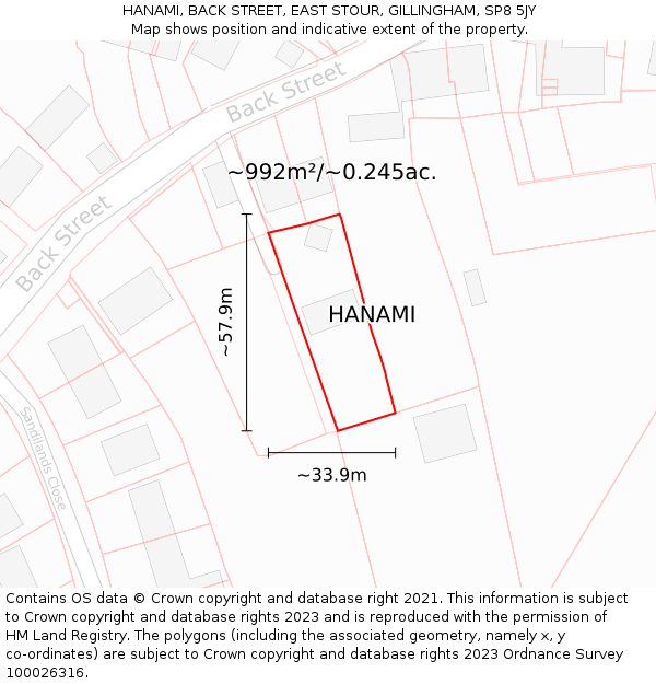 HANAMI, BACK STREET, EAST STOUR, GILLINGHAM, SP8 5JY: Plot and title map