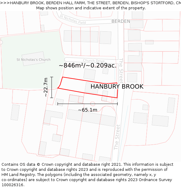 HANBURY BROOK, BERDEN HALL FARM, THE STREET, BERDEN, BISHOP'S STORTFORD, CM23 1AY: Plot and title map