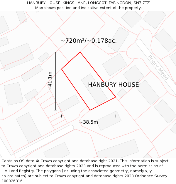 HANBURY HOUSE, KINGS LANE, LONGCOT, FARINGDON, SN7 7TZ: Plot and title map