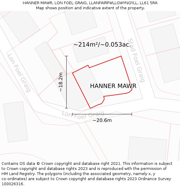 HANNER MAWR, LON FOEL GRAIG, LLANFAIRPWLLGWYNGYLL, LL61 5RA: Plot and title map