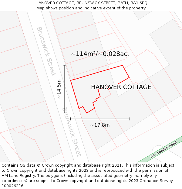 HANOVER COTTAGE, BRUNSWICK STREET, BATH, BA1 6PQ: Plot and title map