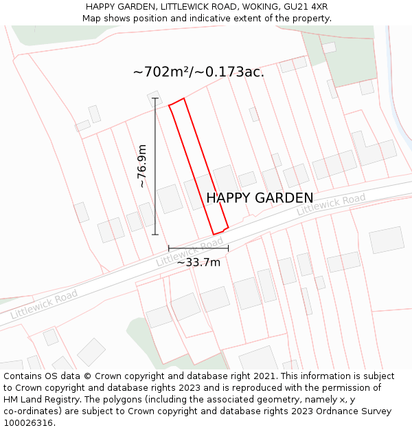 HAPPY GARDEN, LITTLEWICK ROAD, WOKING, GU21 4XR: Plot and title map