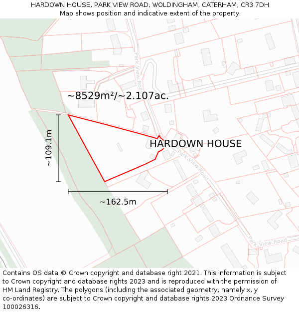 HARDOWN HOUSE, PARK VIEW ROAD, WOLDINGHAM, CATERHAM, CR3 7DH: Plot and title map