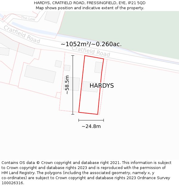 HARDYS, CRATFIELD ROAD, FRESSINGFIELD, EYE, IP21 5QD: Plot and title map