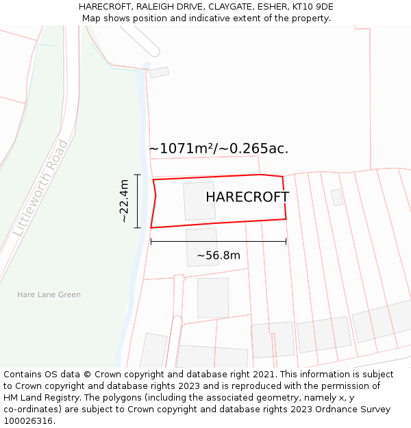 HARECROFT, RALEIGH DRIVE, CLAYGATE, ESHER, KT10 9DE: Plot and title map