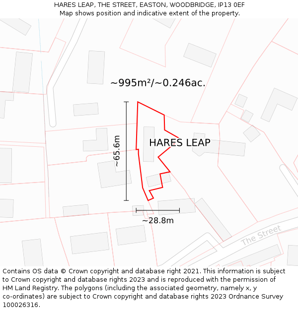 HARES LEAP, THE STREET, EASTON, WOODBRIDGE, IP13 0EF: Plot and title map