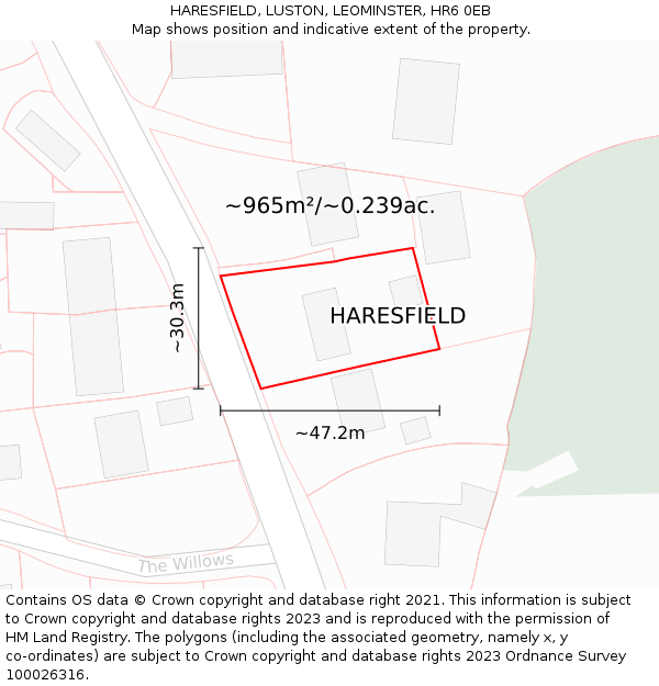 HARESFIELD, LUSTON, LEOMINSTER, HR6 0EB: Plot and title map