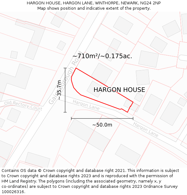 HARGON HOUSE, HARGON LANE, WINTHORPE, NEWARK, NG24 2NP: Plot and title map