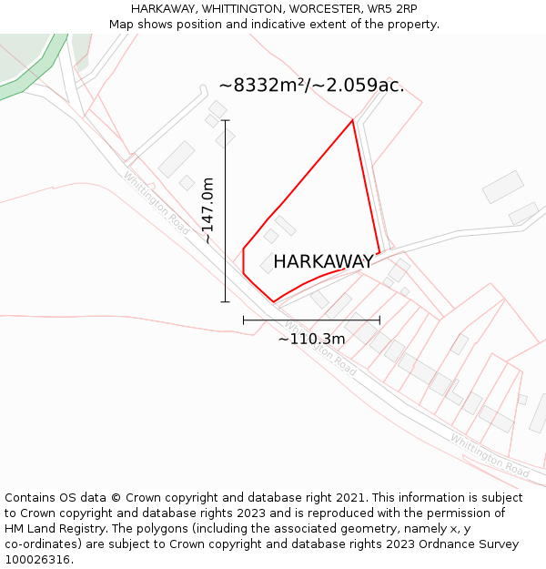 HARKAWAY, WHITTINGTON, WORCESTER, WR5 2RP: Plot and title map
