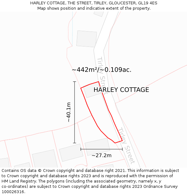 HARLEY COTTAGE, THE STREET, TIRLEY, GLOUCESTER, GL19 4ES: Plot and title map